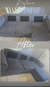 Photo de galerie - Nettoyage profond d'un canapé gris .