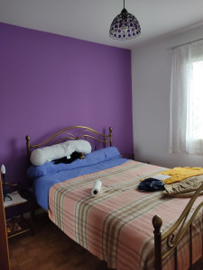 Photo de galerie - J'ai réalisé la peinture planche du plafond / murs.

un murs violet dans une chambre.