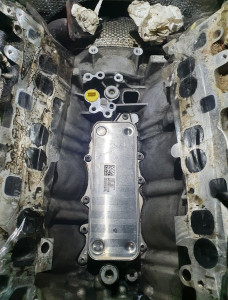 Photo de galerie - Remplacement echangeur eau/huile sur e350 cdi avec joints, visserie et vidange moteur.