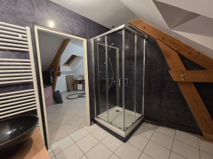 Photo de galerie - Pose de grands panneaux de décoration muraux. Et installation d'une cabine de douche.