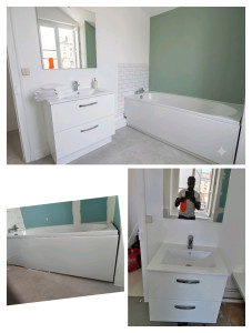 Photo de galerie - Pose d'une baignoire, lavabo et miroir pour un logement social 