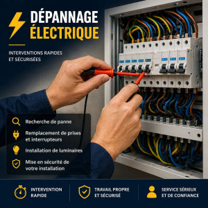 Photo de galerie - Dépannage électrique – Intervention rapide
Recherche de panne, remplacement prises/interrupteurs, installation luminaires, mise en sécurité.