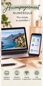 Photo de galerie - ? Accompagnement numérique personnalisé

Vous avez des difficultés avec votre ordinateur, smartphone ou les démarches en ligne ?
Je vous accompagne pas à pas pour utiliser vos appareils, naviguer sur Internet, envoyer des mails...