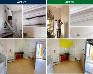 Photo de galerie - Transformation complète d’une pièce : réparation des murs et plafonds, préparation, peinture et finitions. Photos avant/après d’un chantier réalisé avec soin.