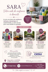 Photo de galerie - Aide à domicile,.Les services de Sara. Disponible, sérieuse et à l'écoute, je propose mes services d'aide à domicile sur Auxerre et ses alentours ,pour accompagner toute personne ayant besoin d'aide au quotidien. 

Aide à la vie quotidienne 
