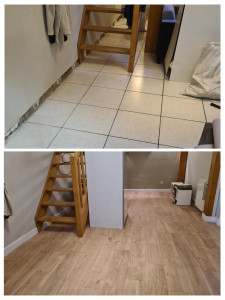 Photo de galerie - Rénovation - pose de parquet stratifié - plinthes 