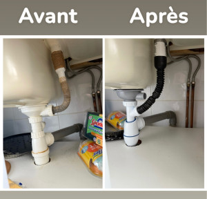 Photo de galerie - Bonjour. Voici le remplacement d’un siphon d’évier suivi de sa bonde panier qui n’était plus étanche. N’hésitez pas à me contacter.