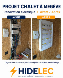 Photo de galerie - Rénovation électrique d’un chalet à Megève — Avant / Après

Description :
Réalisation d’une rénovation électrique dans un chalet à Megève, avec reprise complète de l’organisation du tableau électrique.

