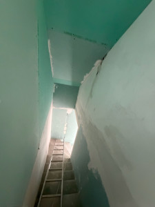 Photo de galerie - Réalisation complète d’un doublage en plaques de plâtre avec création d’un plafond suspendu dans une cave.