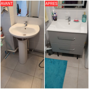 Photo de galerie - Installation meuble vasque dans une salle d'eau 