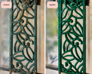 Photo de galerie - Avant / Après ✨ Nettoyage d’une porte d’entrée et de ses vitres décoratives ? Résultat : vitres propres, traces éliminées et rendu beaucoup plus lumineux 