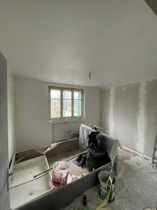 Photo de galerie - Peinture plastifié+isolation+ placo sur rails+ enduit/poncage+ peinture finale