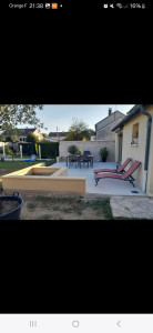 Photo de galerie - Aménagement extérieur terrasse mur muret avec finition plaque de parment enduit et chapeau 