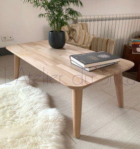 Photo de galerie - Création d'une table basse sur mesure en hêtre, client ravis !