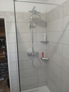 Photo de galerie - Pose de carrelage
pose de paroi de douche
pose de la robinetterie 