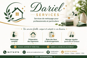 Photo de galerie - Bonjour ? Je suis Maria, gérante de Dariel Services, une entreprise de nettoyage sur Castelnaudary et les alentours.
J’interviens pour les particuliers, locations saisonnières et professionnels. Sérieuse et soigneuse.
Au plaisir d’échanger avec vous!
