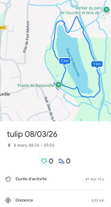 Photo de galerie - Exemple de compte rendu GPS d’une promenade, envoyé au propriétaire après chacune de celles-ci.