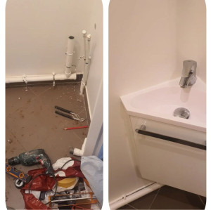 Photo de galerie - Instalation d'un lavabo d'angle 