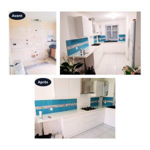 Photo de galerie - Rénovation d'une cuisine, réfection mur, peinture, sol, carrelage.