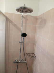 Photo de galerie - Pose de la robinetterie Grohe, porte savons inox et barre d'appui a l'entrée de la douche a l'italienne...