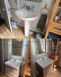 Photo de galerie - Dépose, repose meuble vasque plus miroir 