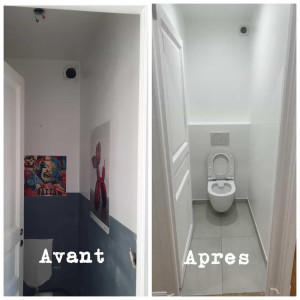 Photo de galerie - Renovation une toilet avec gaberit pose carrelage 80×60 avec plinths