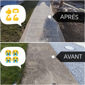 Photo de galerie - Pose dalles 0,40X0,40 gravillonnée sur une dalle en béton existante.