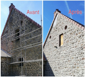 Photo de galerie - Rénovation complète d'un pignon en pierre naturelle. Nettoyage de la façade et réalisation de nouveaux joints à la chaux pour redonner tout son éclat et son authenticité à cette bâtisse ancienne.