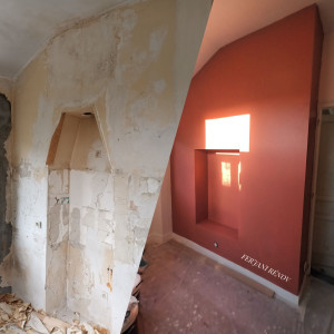 Photo de galerie - Rénovation mur placoplatre et création niche avec mise en peinture terracotta