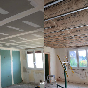 Photo de galerie - Lslation mur intèrieur-Montage plaques de plâtre
