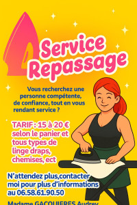 Photo de galerie - Tarif pour le repassage 
n hesitez pas a me contacter pour repassage et menage