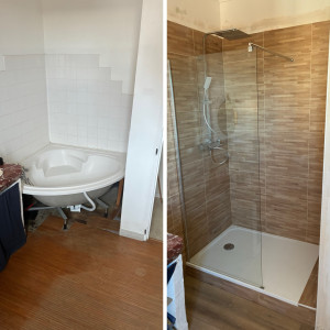Photo de galerie - Rénovation complète d’une salle de bain, receveur de douche, nouvelle faïences et parquet en pvc 