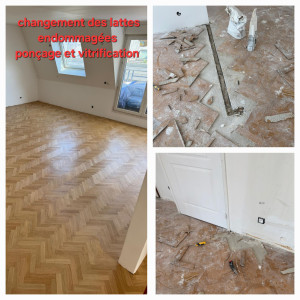 Photo de galerie - Changement des lattes endommagées 
ponçage et vitrification 