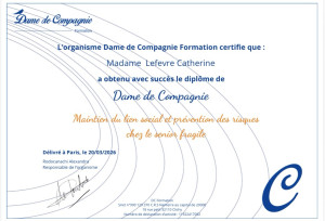 Photo de galerie - Certificat de formation « Dame de compagnie » par la société « Les de Demoiselles de compagnie »