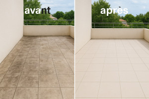 Photo de galerie - Avant/Après de terrasse nettoyer 