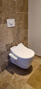 Photo de galerie - Pose d’un abattant japonais pour améliorer l’hygiène et le confort au quotidien. Une solution moderne qui apporte un véritable plus dans la salle de bains.

