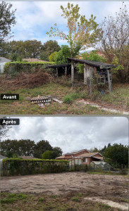 Photo de galerie - Voici en image  l’évolution et le résultat d’un nettoyage jardin terrassement et abattage d’arbre 