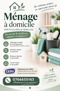 Photo de galerie - Flyer présentant mes services de ménage à domicile. Je propose des prestations de nettoyage soignées et sérieuses.