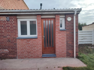 Photo de galerie - Pose de pierre bleue,plus habillage de mur en 22 croisé 