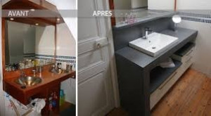 Photo de galerie - Application d'un béton ciré sur meuble de salle de bain