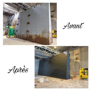 Photo de galerie - Remise en peinture d’un mur bloque feu métallique. 