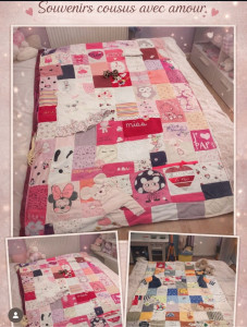 Photo de galerie - Plaid patchwork réalisé avec des vêtements d’enfants 