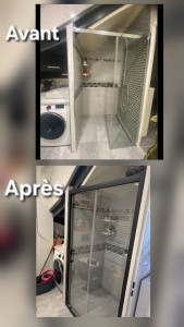 Photo de galerie - Installation porte coulissante salle de bain 