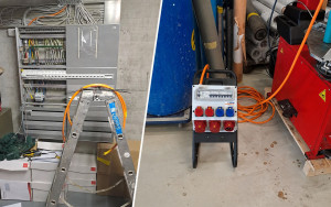Photo de galerie - Installation d’une armoire électrique de chantier pour un atelier automobile. Raccordement au tableau électrique via les chemins de câbles avec contrôle de mise en service.