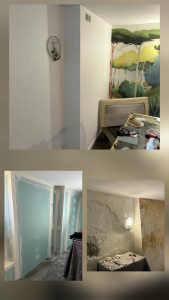 Photo de galerie - Habillage en Placo style , bandes de Placo, pose de revêtement à peindre et pose d’un panoramique. 