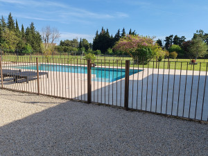 Photo de galerie - Barrière de sécurité piscine peint couleur châtaigne martelé.
 
