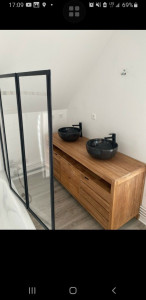 Photo de galerie - Montage meuble double vasque et installation évacuation 