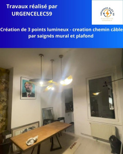 Photo de galerie - Création de 3 points lumineux par saigné mural et plafond
