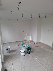 Photo de galerie - Travaux de rénovation et de peinture intérieure
Murs et plafonds repeints en blanc, sol protégé, avec préparation des installations électriques et finitions en cours.
? Contact : +33 7 48 64 21 25