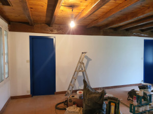 Photo de galerie - Préparation murs et portes 
peinture velours sur les murs 
vernis incolore sur les plafonds 
